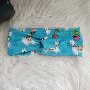 Handcrafted Adult Colorful Llama Print Knotted Front Headband